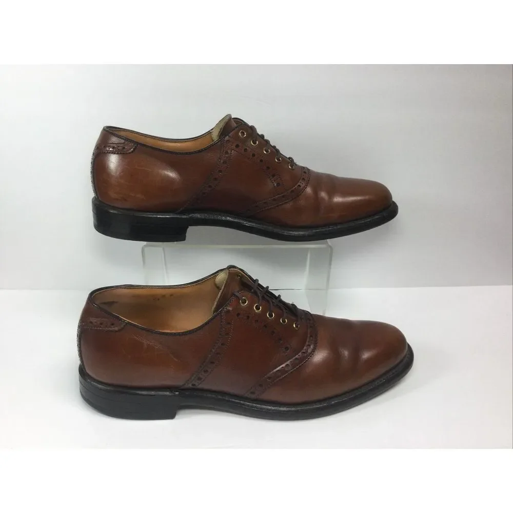 Foot-Joy Classics Mens Sz 10A Chestnut Brown Oxford Leather Brogue Saddle Shoes‎